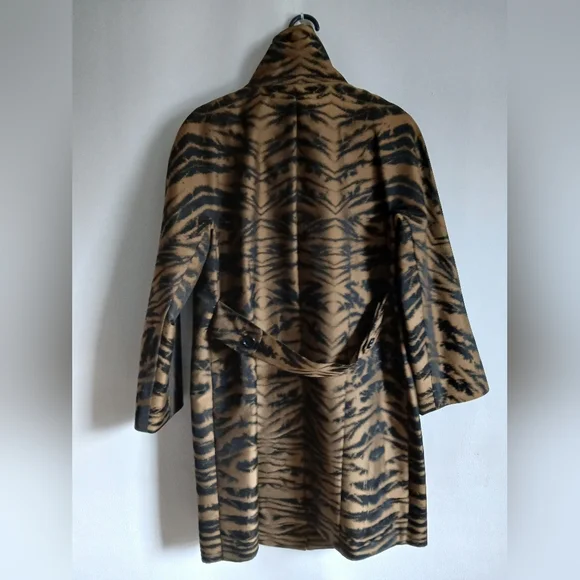 DKNY Black & Brown Animal Print Mid Length Lightweight Coat SzS Pockets - Picture 12 of 16